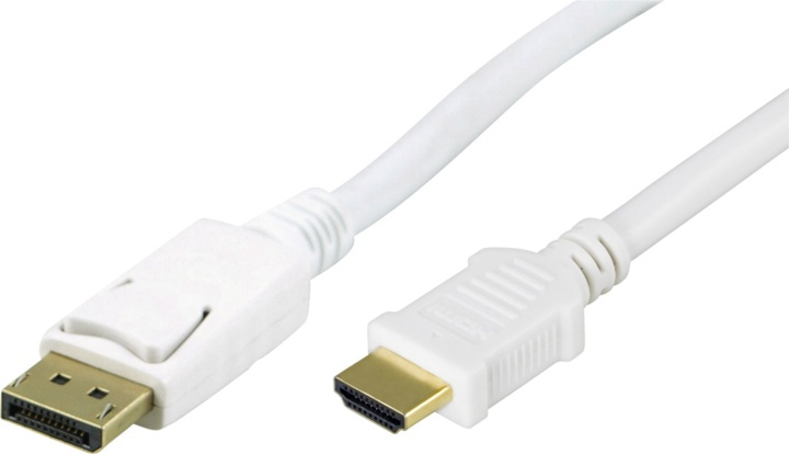 DELTACO DisplayPort to HDMI cable, 20-pin male - male, 1m, white in de groep COMPUTERS & RANDAPPARATUUR / Computerkabels / DisplayPort / Kabels bij TP E-commerce Nordic AB (38-16766)