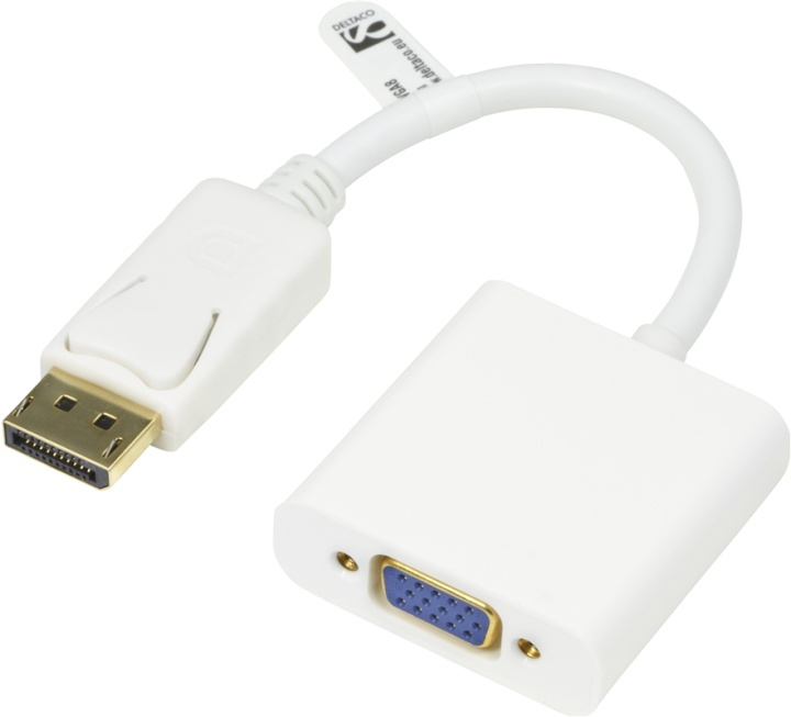 DELTACO DisplayPort to VGA-adapter, Full HD @60Hz, white, 0,2m, in de groep COMPUTERS & RANDAPPARATUUR / Computerkabels / DisplayPort / Adapters bij TP E-commerce Nordic AB (38-16787)