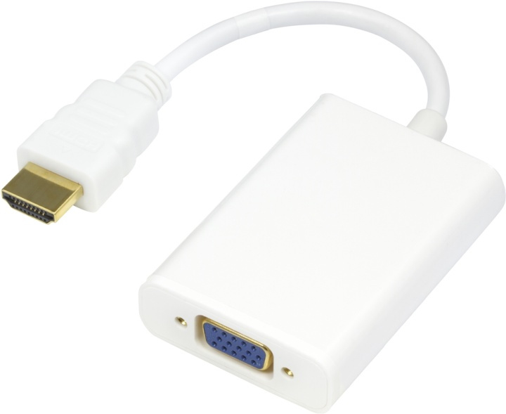 DELTACO HDMI till VGA-adapter, 19-pin ha - 15-pin+3,5mm, 0,2m, vit in de groep HOME ELECTRONICS / Kabels & Adapters / HDMI / Adapters bij TP E-commerce Nordic AB (38-17384)