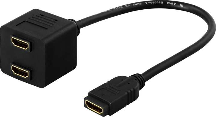 DELTACO HDMI-adapter, 1xHDMI ho till 2xHDMI ho, 19-pin in de groep HOME ELECTRONICS / Kabels & Adapters / HDMI / Adapters bij TP E-commerce Nordic AB (38-17389)