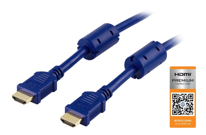 DELTACO HDMI cable, Premium High Speed HDMI with Ethernet, 2m, blue in de groep HOME ELECTRONICS / Kabels & Adapters / HDMI / Kabels bij TP E-commerce Nordic AB (38-17432)