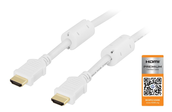 DELTACO HDMI cable, Premium High Speed HDMI with Ethernet,0.5m, white in de groep HOME ELECTRONICS / Kabels & Adapters / HDMI / Kabels bij TP E-commerce Nordic AB (38-17465)