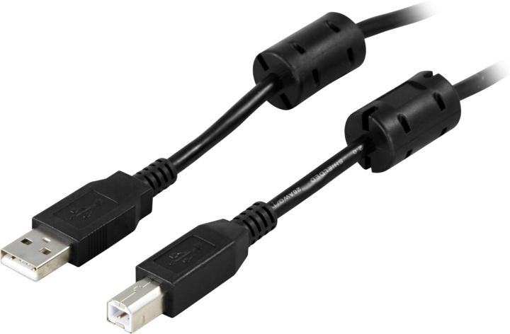 DELTACO USB 2.0 kabel Typ A hane - Typ B hane 5m, ferritkärnor, svart in de groep COMPUTERS & RANDAPPARATUUR / Computerkabels / USB / USB-A / Kabels bij TP E-commerce Nordic AB (38-18067)