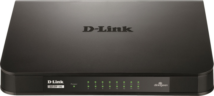 D-Link GO 16-port gigabit switch, svart in de groep COMPUTERS & RANDAPPARATUUR / Netwerk / Schakelaars / 10/100/1000Mbps bij TP E-commerce Nordic AB (38-18457)