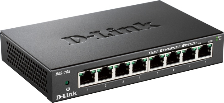 D-Link 8-port 10/100 Metal Housing Desktop Switch in de groep COMPUTERS & RANDAPPARATUUR / Netwerk / Schakelaars / 10/100Mbps bij TP E-commerce Nordic AB (38-18483)