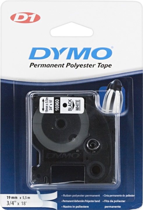 DYMO D1 märktejp perm polyester 19mm, svart på vitt, 5.5m rulle in de groep COMPUTERS & RANDAPPARATUUR / Printers & Accessoires / Printers / Label machines & Accessoires / Tape bij TP E-commerce Nordic AB (38-18538)