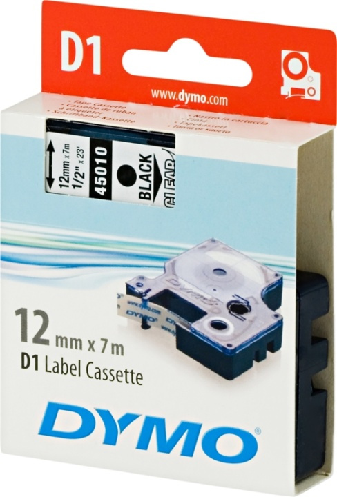 DYMO D1 märktejp standard 12mm, svart på transparent, 7m rulle (4501 in de groep COMPUTERS & RANDAPPARATUUR / Printers & Accessoires / Printers / Label machines & Accessoires / Tape bij TP E-commerce Nordic AB (38-18547)