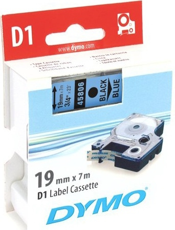 DYMO D1 märktejp standard 19mm, svart på blått, 7m rulle (45806) in de groep COMPUTERS & RANDAPPARATUUR / Printers & Accessoires / Printers / Label machines & Accessoires / Tape bij TP E-commerce Nordic AB (38-18553)
