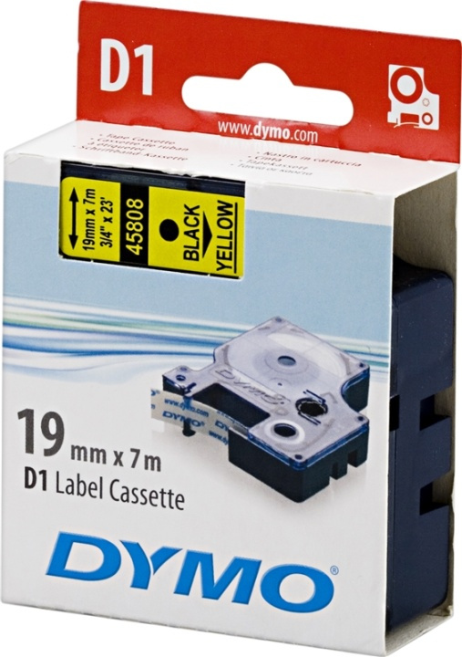 DYMO D1 märktejp standard 19mm, svart på gult, 7m rulle in de groep COMPUTERS & RANDAPPARATUUR / Printers & Accessoires / Printers / Label machines & Accessoires / Tape bij TP E-commerce Nordic AB (38-18555)