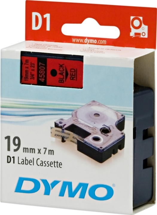 DYMO D1 märktejp standard 19mm, svart på rött, 7m rulle in de groep COMPUTERS & RANDAPPARATUUR / Printers & Accessoires / Printers / Label machines & Accessoires / Tape bij TP E-commerce Nordic AB (38-18556)