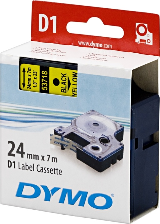 DYMO D1 märktejp standard 24mm, svart på gult, 7m rulle in de groep COMPUTERS & RANDAPPARATUUR / Printers & Accessoires / Printers / Label machines & Accessoires / Tape bij TP E-commerce Nordic AB (38-18565)