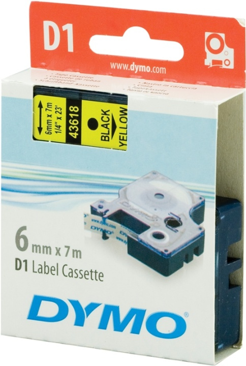 DYMO D1 märktejp standard 6mm, svart på gult, 7m rulle in de groep COMPUTERS & RANDAPPARATUUR / Printers & Accessoires / Printers / Label machines & Accessoires / Tape bij TP E-commerce Nordic AB (38-18571)