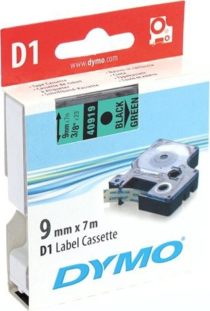 DYMO D1 märktejp standard 9mm, svart på grönt, 7m rulle (40919) in de groep COMPUTERS & RANDAPPARATUUR / Printers & Accessoires / Printers / Label machines & Accessoires / Tape bij TP E-commerce Nordic AB (38-18576)