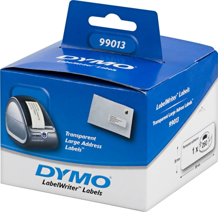DYMO LabelWriter stora transparenta adressetiketter, 89x36mm, 260st in de groep COMPUTERS & RANDAPPARATUUR / Printers & Accessoires / Printers / Label machines & Accessoires / Etiketten bij TP E-commerce Nordic AB (38-18594)