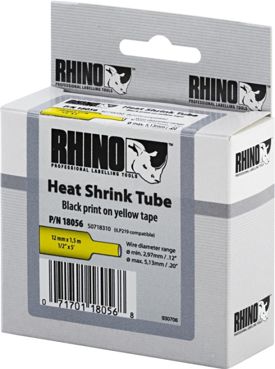 DYMO RhinoPRO märkbar krympslang 12mm, svart på gult, 1.5m rulle in de groep COMPUTERS & RANDAPPARATUUR / Printers & Accessoires / Printers / Label machines & Accessoires / Tape bij TP E-commerce Nordic AB (38-18644)