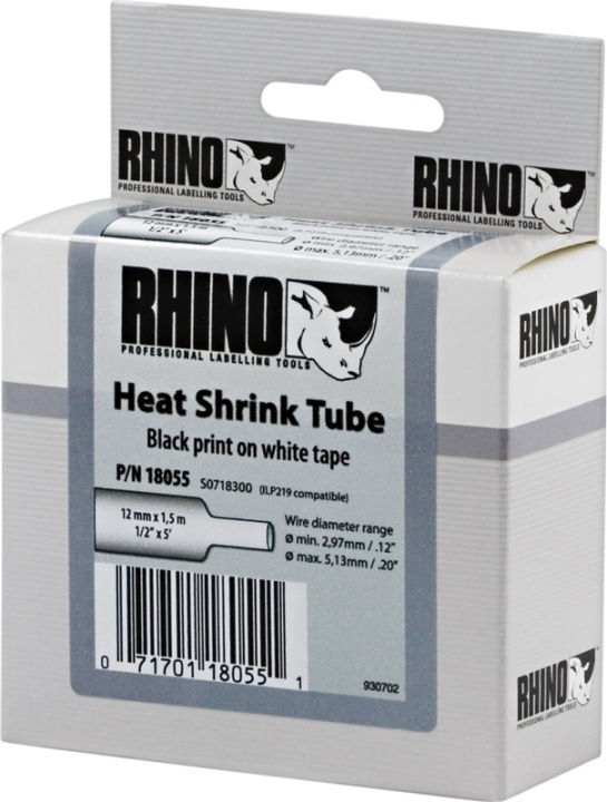 DYMO RhinoPRO märkbar krympslang 12mm, svart på vitt, 1.5m rulle in de groep COMPUTERS & RANDAPPARATUUR / Printers & Accessoires / Printers / Label machines & Accessoires / Tape bij TP E-commerce Nordic AB (38-18645)