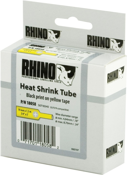 DYMO RhinoPRO märkbar krympslang 19mm, svart på gult, 1.5m rulle in de groep COMPUTERS & RANDAPPARATUUR / Printers & Accessoires / Printers / Label machines & Accessoires / Tape bij TP E-commerce Nordic AB (38-18646)