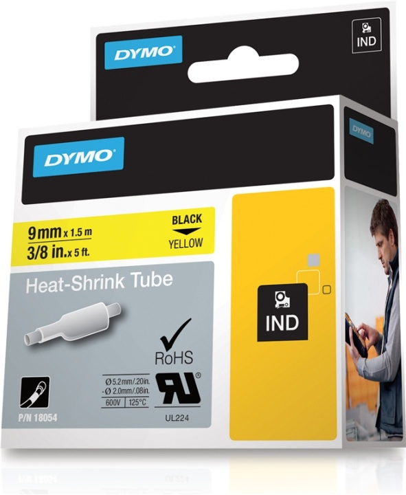 DYMO RhinoPRO märkbar krympslang 9mm, svart på gult, 1.5m rulle in de groep COMPUTERS & RANDAPPARATUUR / Printers & Accessoires / Printers / Label machines & Accessoires / Tape bij TP E-commerce Nordic AB (38-18650)