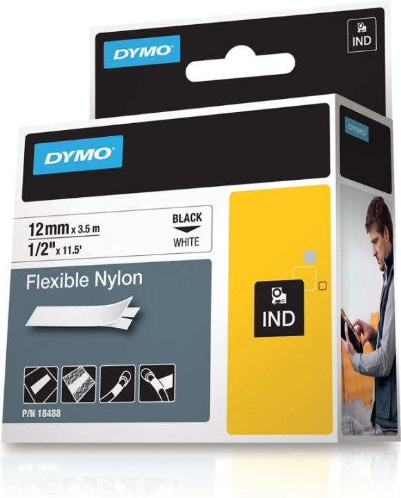 DYMO RhinoPRO märktejp flex nylon 12mm, svart på vitt in de groep COMPUTERS & RANDAPPARATUUR / Printers & Accessoires / Printers / Label machines & Accessoires / Tape bij TP E-commerce Nordic AB (38-18653)