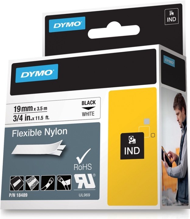 DYMO RhinoPRO märktejp flex nylon 19mm, svart på vitt in de groep COMPUTERS & RANDAPPARATUUR / Printers & Accessoires / Printers / Label machines & Accessoires / Tape bij TP E-commerce Nordic AB (38-18655)