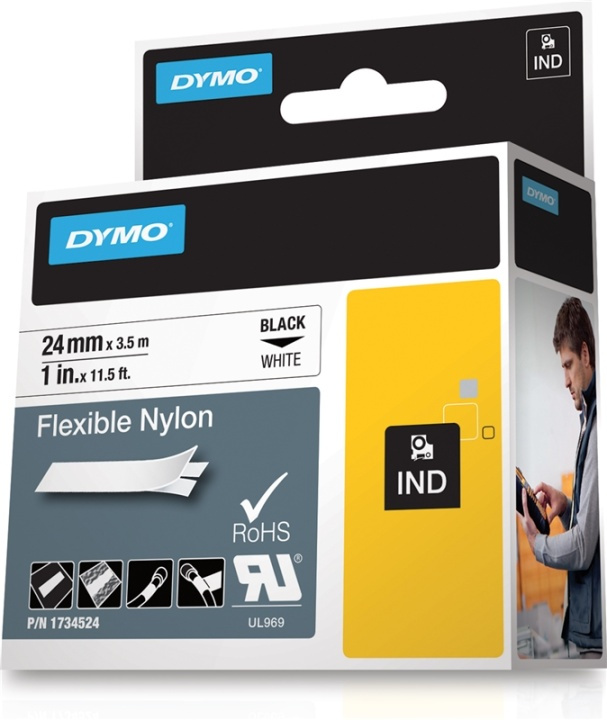DYMO RhinoPRO märktejp flex nylon 24mm, svart på vitt, 3,5m in de groep COMPUTERS & RANDAPPARATUUR / Printers & Accessoires / Printers / Label machines & Accessoires / Tape bij TP E-commerce Nordic AB (38-18657)