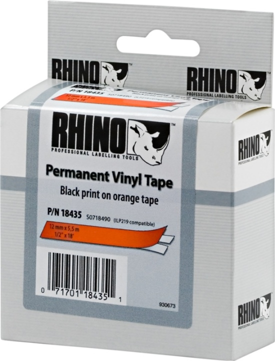 DYMO RhinoPRO märktejp perm vinyl 12mm, svart på orange, 5.5m rulle in de groep COMPUTERS & RANDAPPARATUUR / Printers & Accessoires / Printers / Label machines & Accessoires / Tape bij TP E-commerce Nordic AB (38-18667)