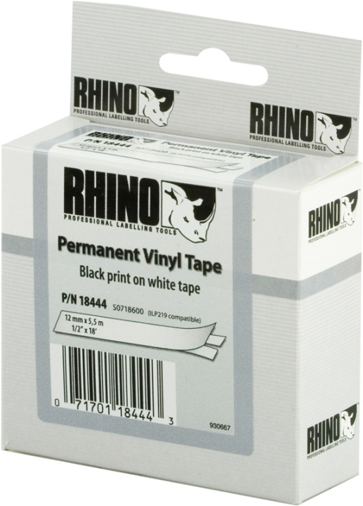 DYMO RhinoPRO märktejp perm vinyl 12mm, svart på vitt, 5.5m rulle in de groep COMPUTERS & RANDAPPARATUUR / Printers & Accessoires / Printers / Label machines & Accessoires / Tape bij TP E-commerce Nordic AB (38-18668)
