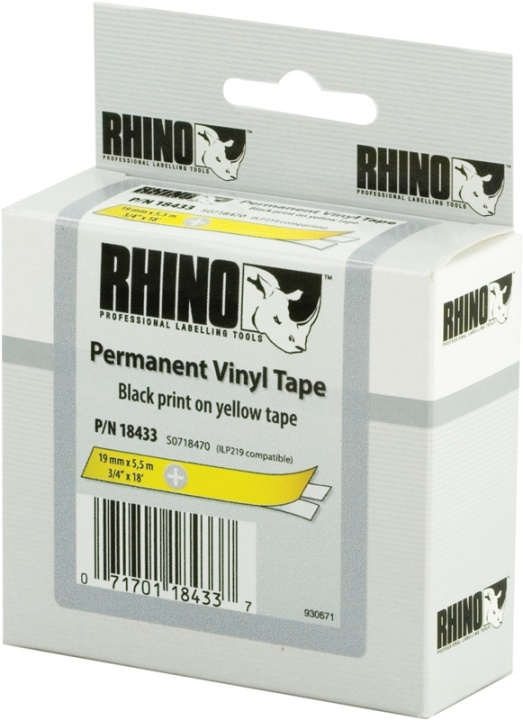 DYMO RhinoPRO märktejp perm vinyl 19mm, svart på gult, 5.5m rulle in de groep COMPUTERS & RANDAPPARATUUR / Printers & Accessoires / Printers / Label machines & Accessoires / Tape bij TP E-commerce Nordic AB (38-18669)