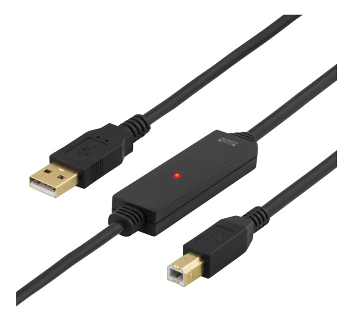 DELTACO PRIME USB 2.0 kabel Typ A hane - Typ B hane, aktiv, 10m, svart in de groep COMPUTERS & RANDAPPARATUUR / Computerkabels / USB / USB-A / Kabels bij TP E-commerce Nordic AB (38-18808)