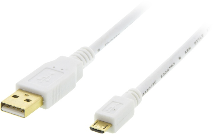 DELTACO USB 2.0 kabel Typ A ha - Typ Micro B ha, 5-pin, 1m, vit in de groep COMPUTERS & RANDAPPARATUUR / Computerkabels / USB / Micro-USB / Kabels bij TP E-commerce Nordic AB (38-19037)