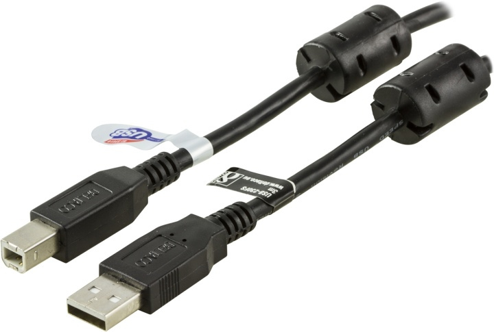DELTACO USB 2.0 kabel Typ A hane - Typ B hane 3m, ferritkärnor, svart in de groep COMPUTERS & RANDAPPARATUUR / Computerkabels / USB / USB-A / Kabels bij TP E-commerce Nordic AB (38-19091)