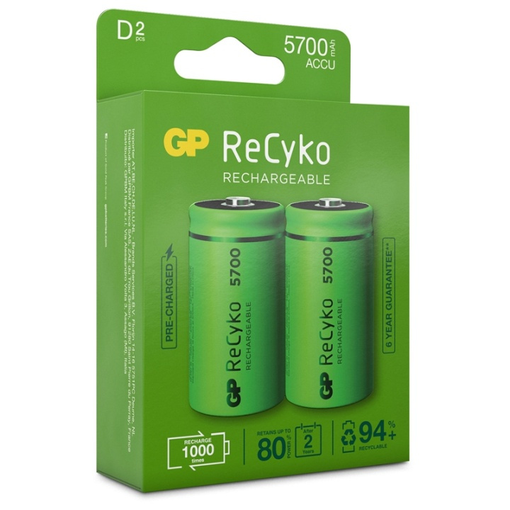 GP ReCyko oplaadbare D-batterij in de groep HOME ELECTRONICS / Batterijen & Opladers / Batterijen / Knoopcel bij TP E-commerce Nordic AB (38-20698)