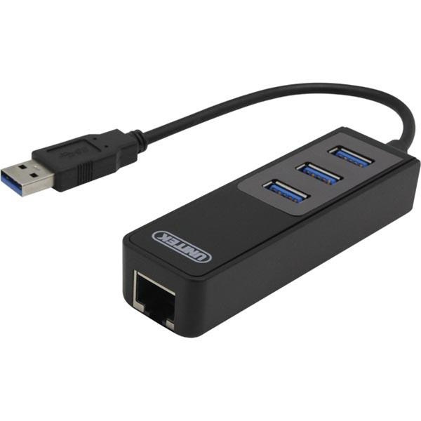 DELTACO nätverksadapter, 1xGigabitRJ45, 1xUSB3 A ha, 3x USB3 ho, svart in de groep COMPUTERS & RANDAPPARATUUR / Netwerk / Netwerkkaarten / USB Draadloos bij TP E-commerce Nordic AB (38-22429)