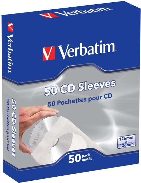 Verbatim pappersficka för CD/DVD-skivor, vit/transparent, 50-pack in de groep HOME ELECTRONICS / Opslagmedia / CD/DVD/BD-schijven / Cd/dvd-opslag bij TP E-commerce Nordic AB (38-22490)