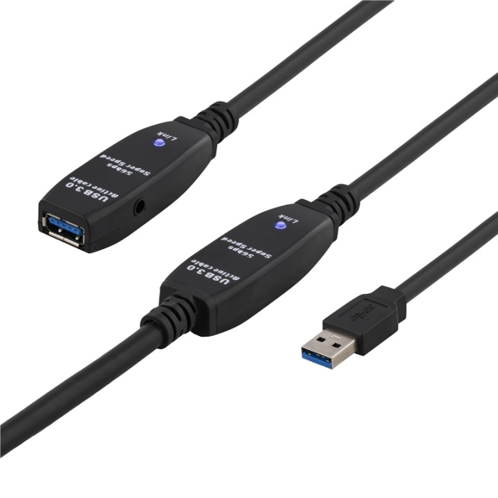 DELTACO aktiv USB 3.0-förlängningskabel, Typ A ha - ho, adp., 15m, b in de groep COMPUTERS & RANDAPPARATUUR / Computerkabels / USB / USB-A / Kabels bij TP E-commerce Nordic AB (38-23089)