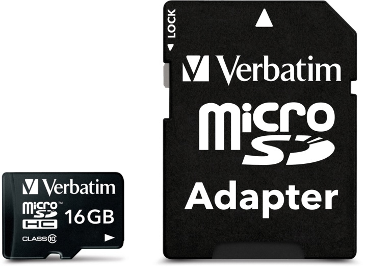 Verbatim microSDHC, 16GB, Klasse 10, inkl adapter (44082) in de groep HOME ELECTRONICS / Opslagmedia / Geheugenkaarten / MicroSD/HC/XC bij TP E-commerce Nordic AB (38-23433)