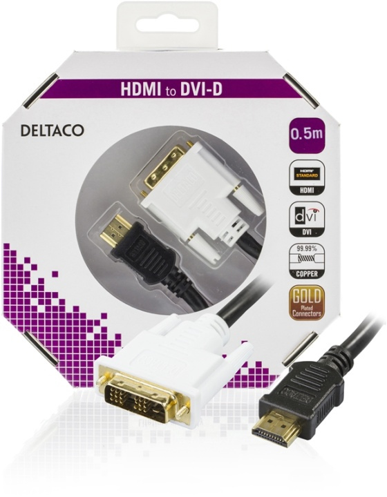 DELTACO HDMI to DVI cable, Full HD @60Hz, 19-pin HDMI - DVI-D Single L in de groep COMPUTERS & RANDAPPARATUUR / Computerkabels / DVI / Kabels bij TP E-commerce Nordic AB (38-23542)