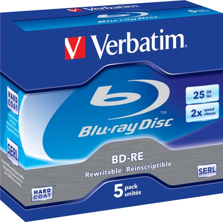 Verbatim BD-RE, 2x, 25 GB/200 min, 5-pack jewel case Hard Coat SERL in de groep HOME ELECTRONICS / Opslagmedia / CD/DVD/BD-schijven / Cd/dvd-opslag bij TP E-commerce Nordic AB (38-23601)