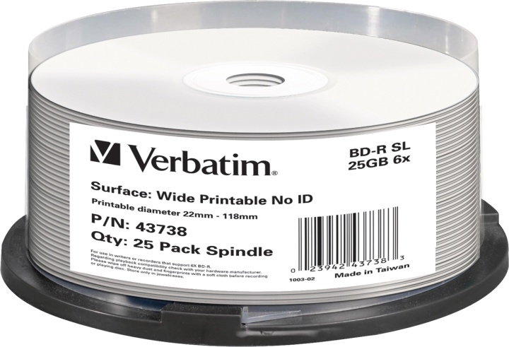 Verbatim BD-R, 6x, 25GB/200min, 25pack spindel, print, Hard Coat, MABL in de groep HOME ELECTRONICS / Opslagmedia / CD/DVD/BD-schijven / Cd/dvd-opslag bij TP E-commerce Nordic AB (38-23605)