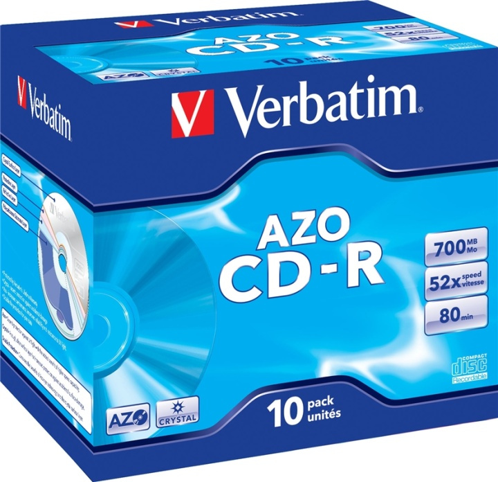 Verbatim CD-R, 52x, 700 MB/80 min, 10-pack jewel case, AZO, Crystal in de groep HOME ELECTRONICS / Opslagmedia / CD/DVD/BD-schijven / CD-R bij TP E-commerce Nordic AB (38-23622)