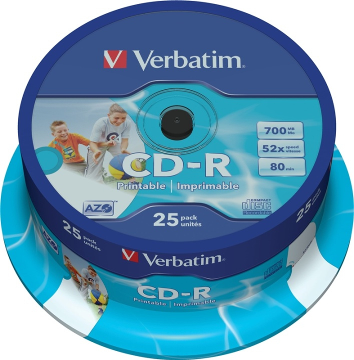 Verbatim CD-R, 52x, 700 MB/80 min, 25-pack, spindel, AZO, printable in de groep HOME ELECTRONICS / Opslagmedia / CD/DVD/BD-schijven / CD-R bij TP E-commerce Nordic AB (38-23636)
