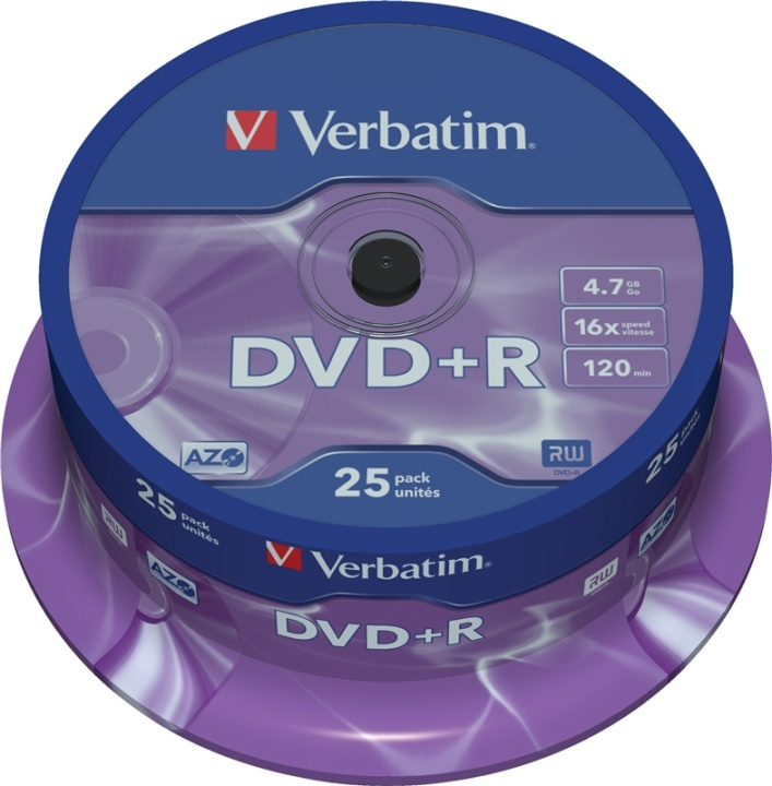 Verbatim DVD+R, 16x, 4,7 GB/120 min, 25-pack spindel, AZO in de groep HOME ELECTRONICS / Opslagmedia / CD/DVD/BD-schijven / DVD+R bij TP E-commerce Nordic AB (38-23657)