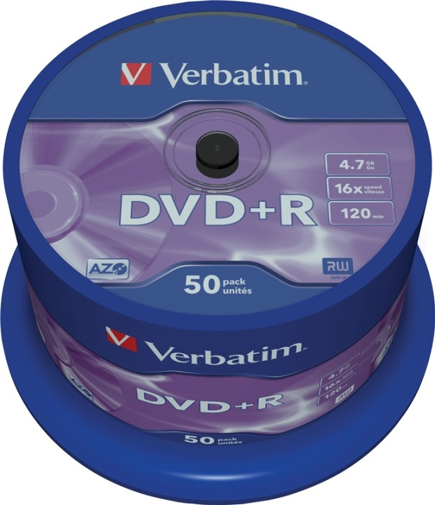Verbatim DVD+R, 16x, 4,7 GB/120 min, 50-pack spindel, AZO in de groep HOME ELECTRONICS / Opslagmedia / CD/DVD/BD-schijven / DVD+R bij TP E-commerce Nordic AB (38-23661)