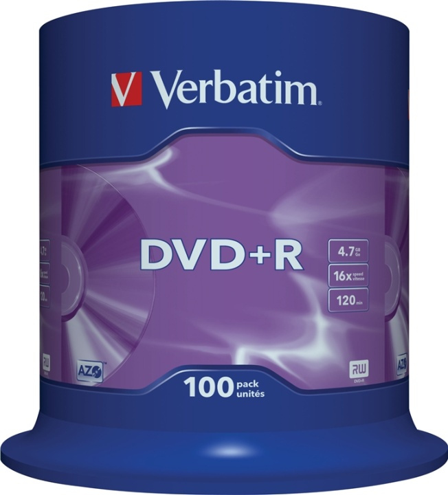 Verbatim DVD+R, 16x, 4,7 GB/120 min, 100-pack spindel, AZO in de groep HOME ELECTRONICS / Opslagmedia / CD/DVD/BD-schijven / DVD+R bij TP E-commerce Nordic AB (38-23662)