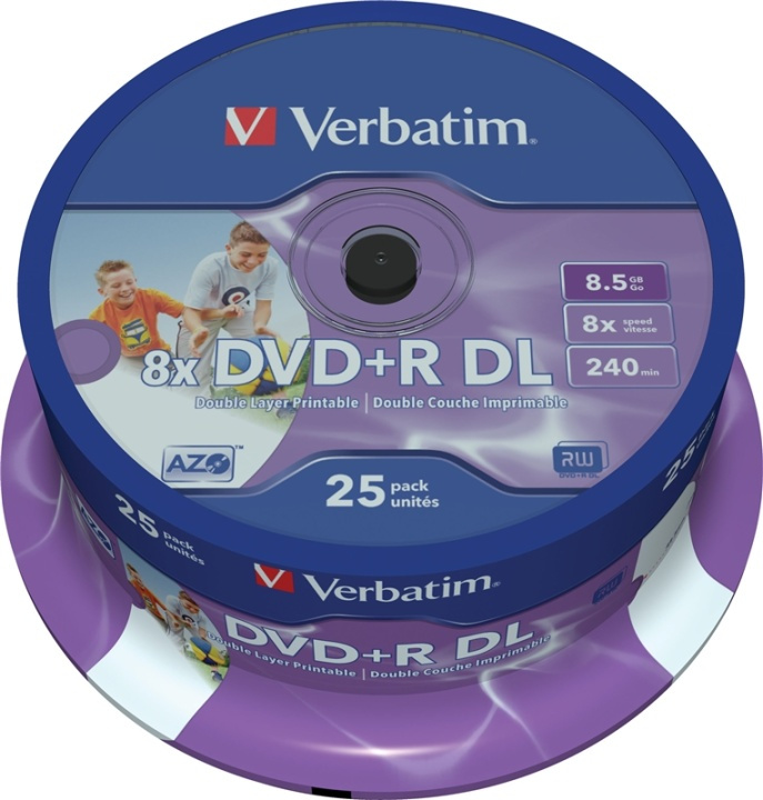 Verbatim DVD+R DL, 8x, 8,5 GB/240 min, 25-pack spindel, AZO, printable in de groep HOME ELECTRONICS / Opslagmedia / CD/DVD/BD-schijven / DVD+R bij TP E-commerce Nordic AB (38-23670)