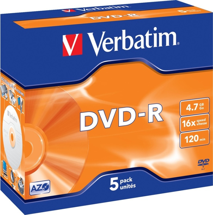 Verbatim DVD-R, 16x, 4,7 GB/120 min, 5-pack jewel case, AZO in de groep HOME ELECTRONICS / Opslagmedia / CD/DVD/BD-schijven / DVD-R bij TP E-commerce Nordic AB (38-23685)