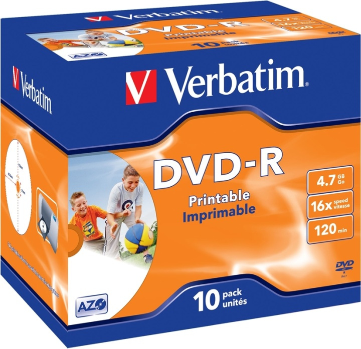 Verbatim DVD-R, 16x, 4,7 GB/120 min, 10-pack jewel case printable matt in de groep HOME ELECTRONICS / Opslagmedia / CD/DVD/BD-schijven / DVD-R bij TP E-commerce Nordic AB (38-23686)