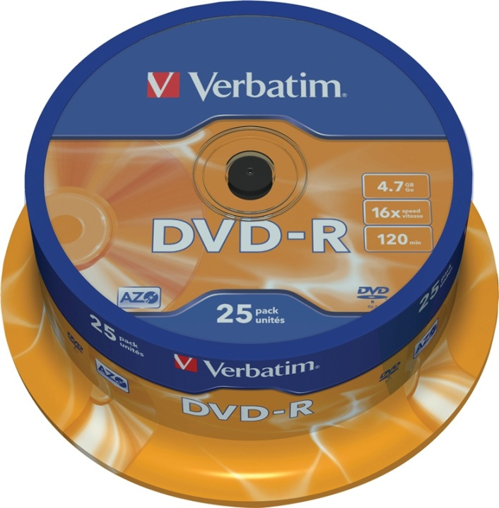Verbatim DVD-R, 16x, 4,7 GB/120 min, 25-pack spindel, AZO in de groep HOME ELECTRONICS / Opslagmedia / CD/DVD/BD-schijven / DVD-R bij TP E-commerce Nordic AB (38-23687)