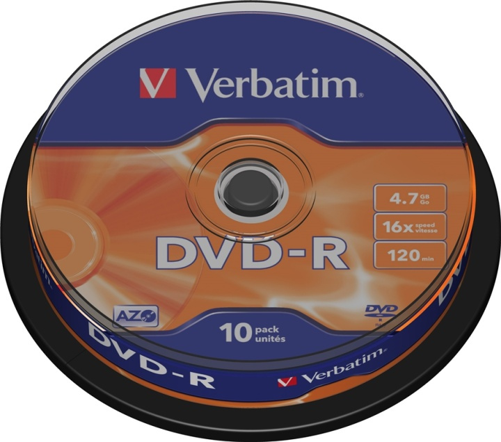 Verbatim DVD-R, 16x, 4,7 GB/120 min, 10-pack spindel, AZO in de groep HOME ELECTRONICS / Opslagmedia / CD/DVD/BD-schijven / DVD-R bij TP E-commerce Nordic AB (38-23688)