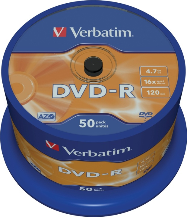Verbatim DVD-R, 16x, 4,7 GB/120 min, 50-pack spindel, AZO in de groep HOME ELECTRONICS / Opslagmedia / CD/DVD/BD-schijven / DVD-R bij TP E-commerce Nordic AB (38-23690)